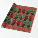 SCOTTISH TARTAN MET RODE GROEN CHRISTMAS BOWS CADEAUPAPIER<br><div class="desc">Elegant,  levendig Schots tartan in rode,  groene zwarte kleuren die glanzende zijden bogen en 3D ruby,  smaragdgem stenen.</div>