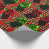 SCOTTISH TARTAN MET RODE GROEN CHRISTMAS BOWS CADEAUPAPIER (Hoek)