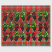 SCOTTISH TARTAN MET RODE GROEN CHRISTMAS BOWS CADEAUPAPIER (Vlak)