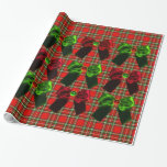 SCOTTISH TARTAN MET RODE GROEN CHRISTMAS BOWS CADEAUPAPIER<br><div class="desc">Elegant,  levendig Schots tartan in rode,  groene zwarte kleuren die glanzende zijden bogen en 3D ruby,  smaragdgem stenen.</div>