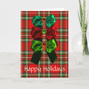 SCOTTISH TARTAN MET RODE GROEN CHRISTMAS BOWS FEESTDAGEN KAART