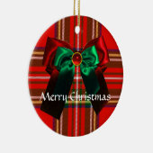 SCOTTISH TARTAN MET RODE GROEN CHRISTMAS BOWS KERAMISCH ORNAMENT (Rechts)