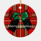 SCOTTISH TARTAN MET RODE GROEN CHRISTMAS BOWS KERAMISCH ORNAMENT (Voorkant)