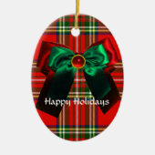 SCOTTISH TARTAN MET RODE GROEN CHRISTMAS BOWS KERAMISCH ORNAMENT (Voorkant)