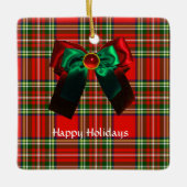 SCOTTISH TARTAN MET RODE GROEN CHRISTMAS BOWS KERAMISCH ORNAMENT (Voorkant)