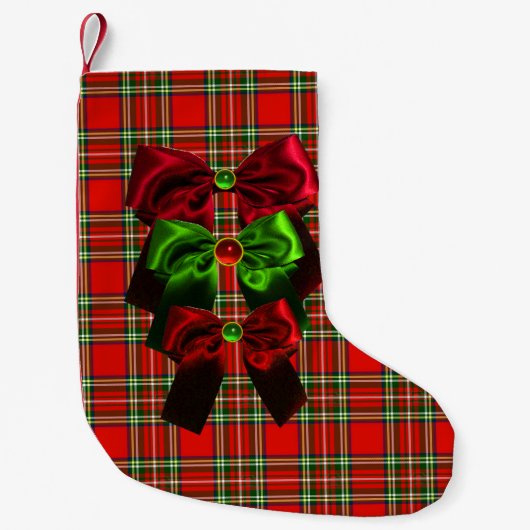 SCOTTISH TARTAN MET RODE GROEN CHRISTMAS BOWS KLEINE KERSTSOK (Voorkant)