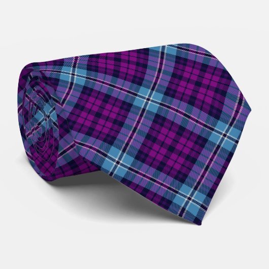 Scottish Tartan Plaid Purple Blue Pattern Stropdas (Opgerold)