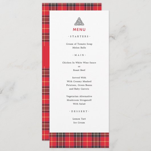 Scottish Tartan Pset Celtic Knot Wedding Menu (Voorkant / Achterkant)