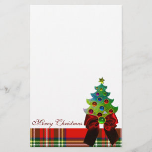 SCOTTISH TARTAN, RED BOW EN CHRISTMAS TREE BRIEFPAPIER