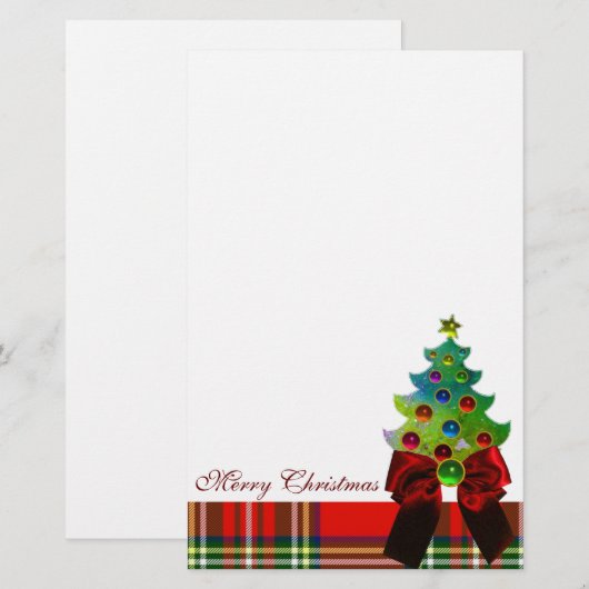 SCOTTISH TARTAN, RED BOW EN CHRISTMAS TREE BRIEFPAPIER (Voorkant / Achterkant)