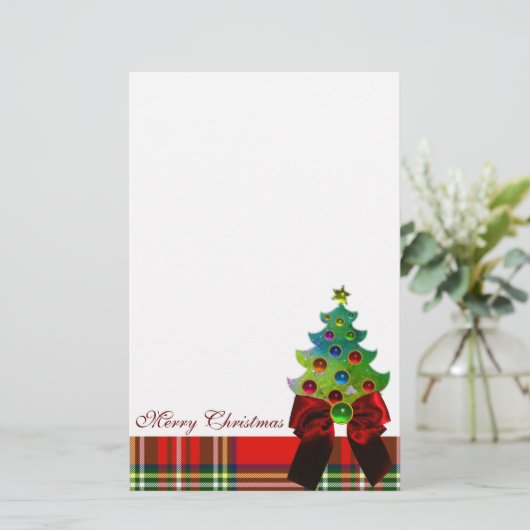 SCOTTISH TARTAN, RED BOW EN CHRISTMAS TREE BRIEFPAPIER (Staand voorkant)