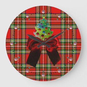 SCOTTISH TARTAN, RED BOW EN CHRISTMAS TREE GROTE KLOK
