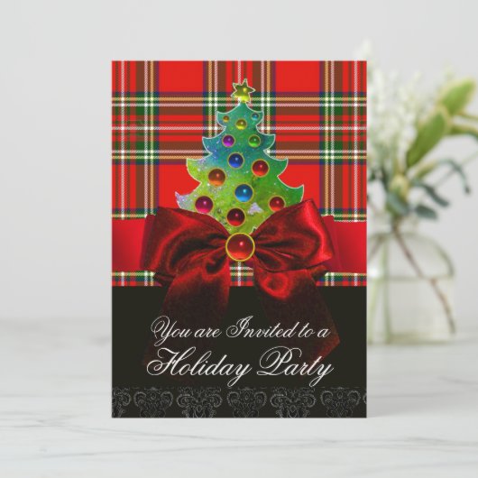 SCOTTISH TARTAN, RED BOW EN CHRISTMAS TREE KAART (Staand voorkant)