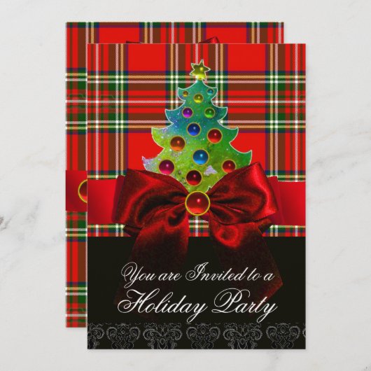 SCOTTISH TARTAN, RED BOW EN CHRISTMAS TREE KAART (Voorkant / Achterkant)