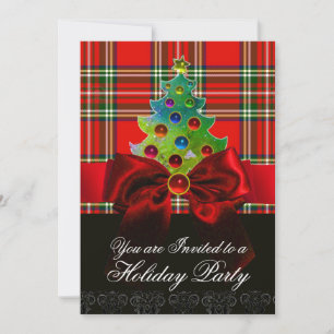 SCOTTISH TARTAN, RED BOW EN CHRISTMAS TREE KAART