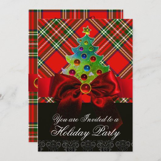 SCOTTISH TARTAN, RED BOW EN CHRISTMAS TREE KAART (Voorkant / Achterkant)