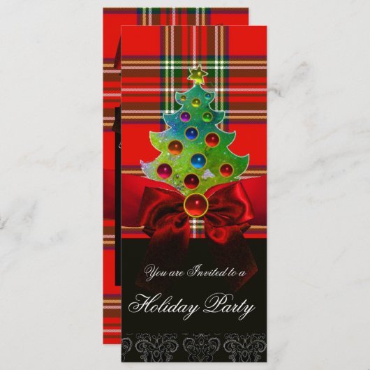 SCOTTISH TARTAN, RED BOW EN CHRISTMAS TREE KAART (Voorkant / Achterkant)