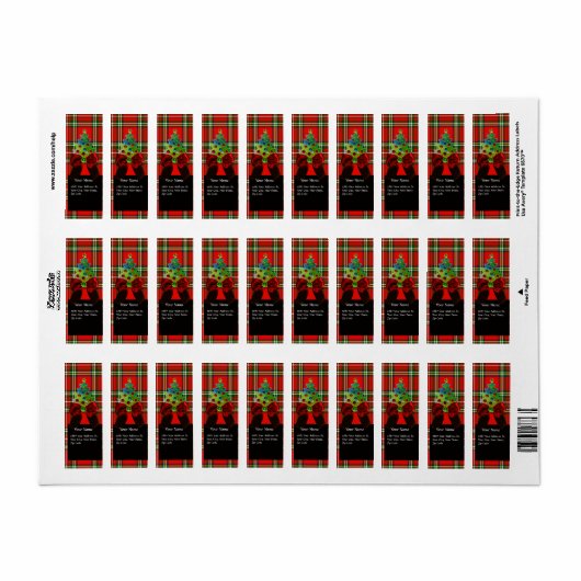 SCOTTISH TARTAN, RED GREEN BOWS EN CHRISTMAS TREE ETIKET (Full Sheet)