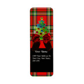 SCOTTISH TARTAN, RED GREEN BOWS EN CHRISTMAS TREE ETIKET (Voorkant)