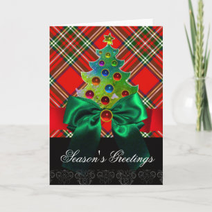 SCOTTISH TARTAN, RED GREEN BOWS EN CHRISTMAS TREE FEESTDAGEN KAART