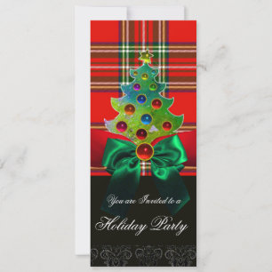 SCOTTISH TARTAN, RED GREEN BOWS EN CHRISTMAS TREE KAART