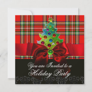 SCOTTISH TARTAN, RED GREEN BOWS EN CHRISTMAS TREE KAART