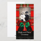 SCOTTISH TARTAN, RODE GROENBOWS XMAS FOTO TEMPLATE FEESTDAGENKAART (Voorkant / Achterkant)