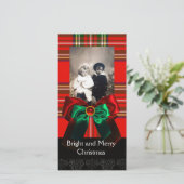 SCOTTISH TARTAN, RODE GROENBOWS XMAS FOTO TEMPLATE FEESTDAGENKAART (Staand voorkant)
