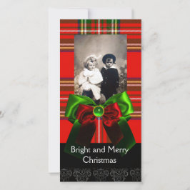 SCOTTISH TARTAN, RODE GROENBOWS XMAS FOTO TEMPLATE FEESTDAGENKAART