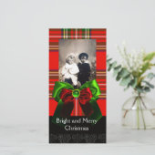 SCOTTISH TARTAN, RODE GROENBOWS XMAS FOTO TEMPLATE FEESTDAGENKAART (Staand voorkant)