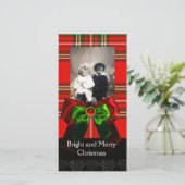 SCOTTISH TARTAN, RODE GROENBOWS XMAS FOTO TEMPLATE FEESTDAGENKAART (Staand voorkant)