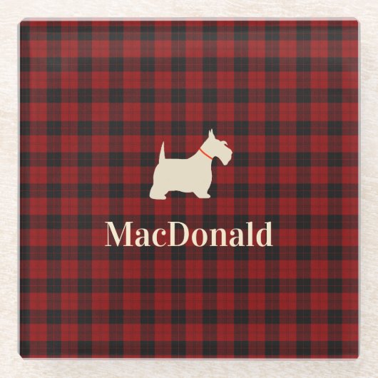 Scottish Tartan Scotty | Gepersonaliseerd Glazen Onderzetter (Voorkant)