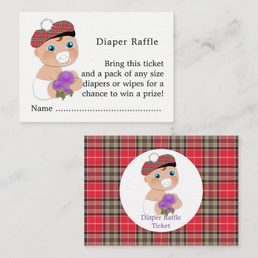 Scottish Tartan | Thistle Baby shower Luier Raffle Informatiekaartje (Voorkant / Achterkant)