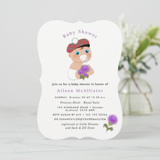 Scottish Tartan Thistle Flower Schattige Baby show Kaart (Staand voorkant)