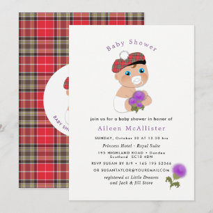 Scottish Tartan Thistle Flower Schattige Baby show Kaart