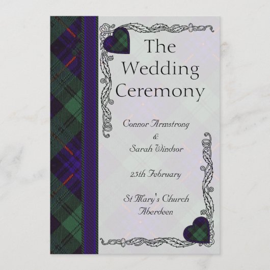 Scottish Tartan Wedding Programme - Armstrong Programmakaart (Voorkant)