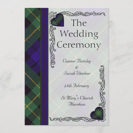 Scottish Tartan Wedding Programme - Barclay Programmakaart (Voorkant)