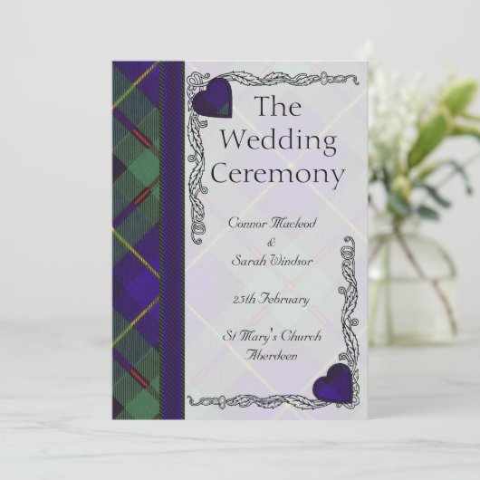 Scottish Tartan Wedding Programme Macleod of Harri Programmakaart (Staand voorkant)