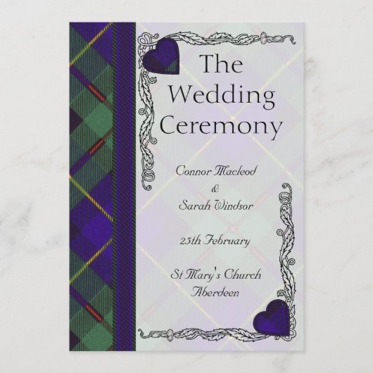 Scottish Tartan Wedding Programme Macleod of Harri Programmakaart (Voorkant)