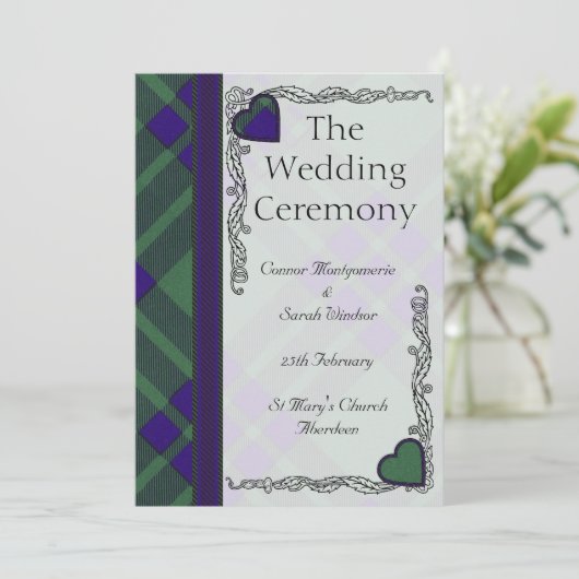 Scottish Tartan Wedding Programme - Montgomerie Programmakaart (Staand voorkant)