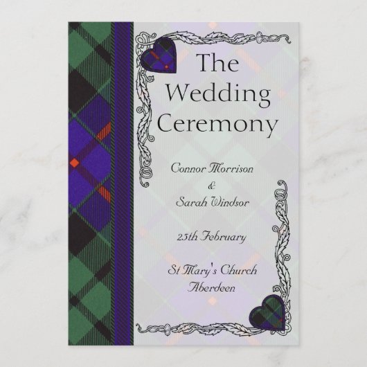 Scottish Tartan Wedding Programme - Morrison Programmakaart (Voorkant)