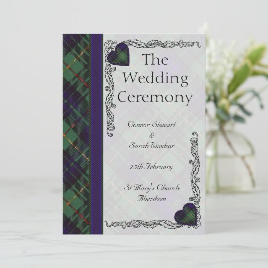 Scottish Tartan Wedding Programme - Stewart Huntin Programmakaart (Staand voorkant)