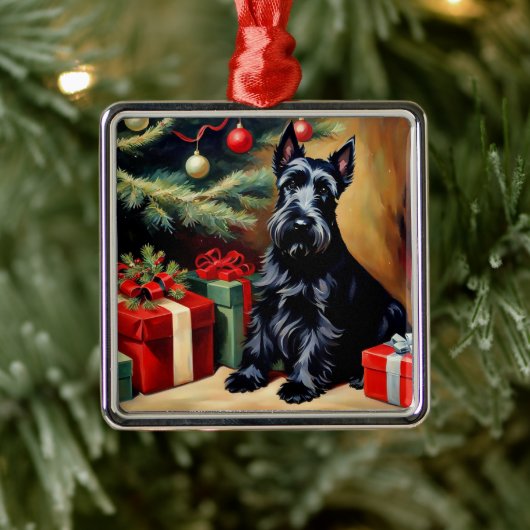 Scottish Terrier at Christmas Metalen Ornament (Boom)