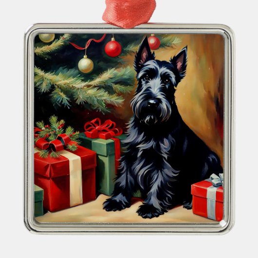 Scottish Terrier at Christmas Metalen Ornament (Voorkant)