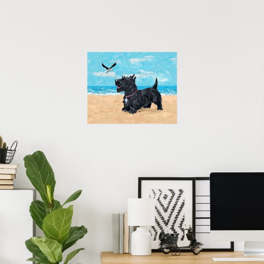 Scottish Terrier bij de Beach Poster (Thuiskantoor)