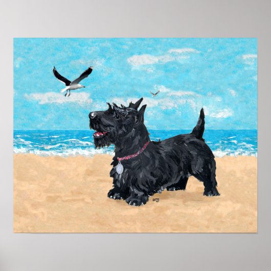 Scottish Terrier bij de Beach Poster (Voorkant)