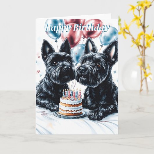 Scottish Terrier Birthday Kaart (Gele Bloem)