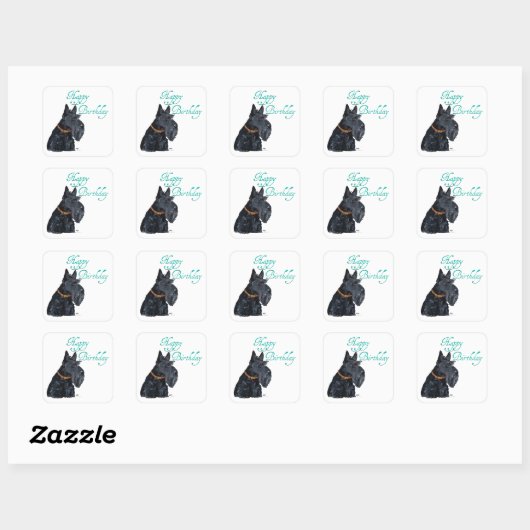 Scottish Terrier Birthday Vierkante Sticker (Vel)