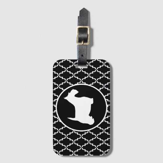 Scottish Terrier Black en White Quatrefoil Bagagelabel (Voorkant (verticaal))