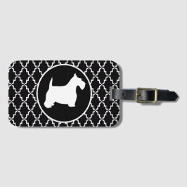 Scottish Terrier Black en White Quatrefoil Bagagelabel